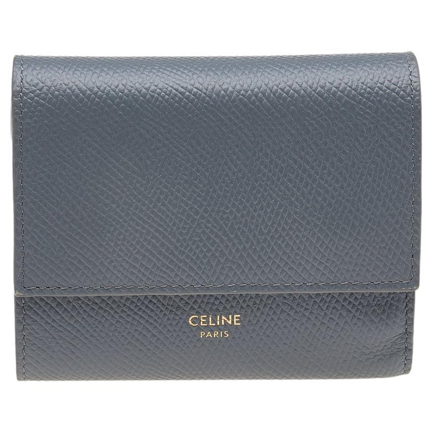 Celine Grey Grained Leather Small Trifold Wallet at 1stDibs