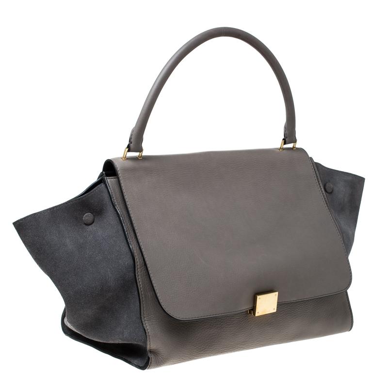 Celine Grey Leather and Suede Large Trapeze Bag In Good Condition In Dubai, Al Qouz 2