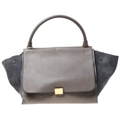Celine Grey Leather and Suede Large Trapeze Bag