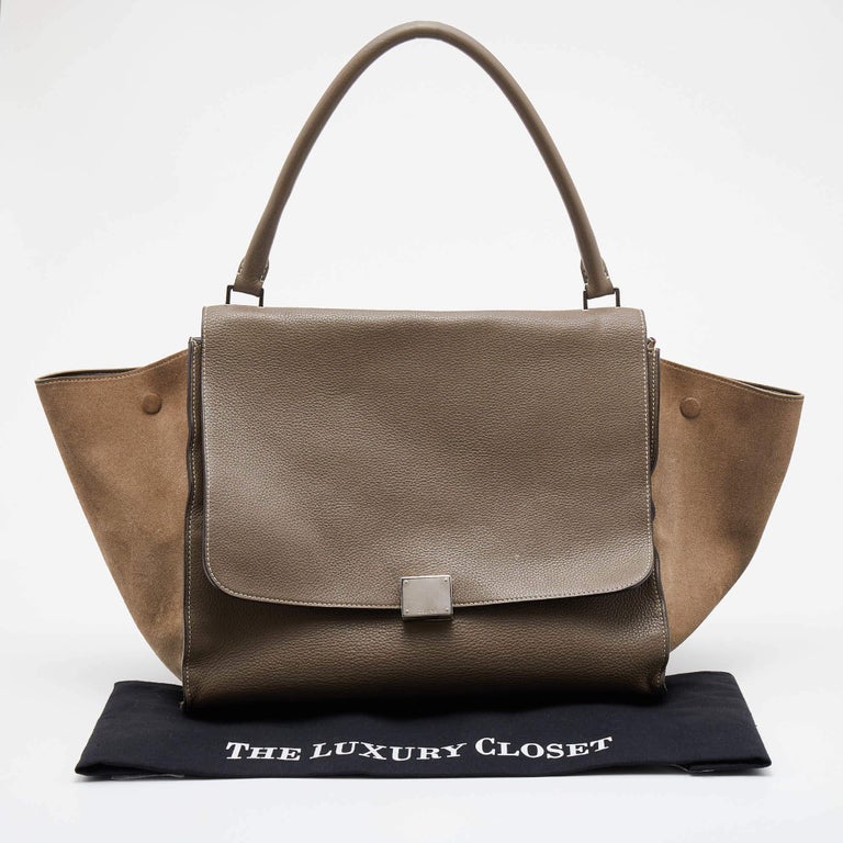 Celine Grey Leather and Suede Large Trapeze Top Handle Bag For Sale at 1stDibs
