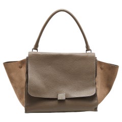 Celine Grey Leather and Suede Large Trapeze Top Handle Bag