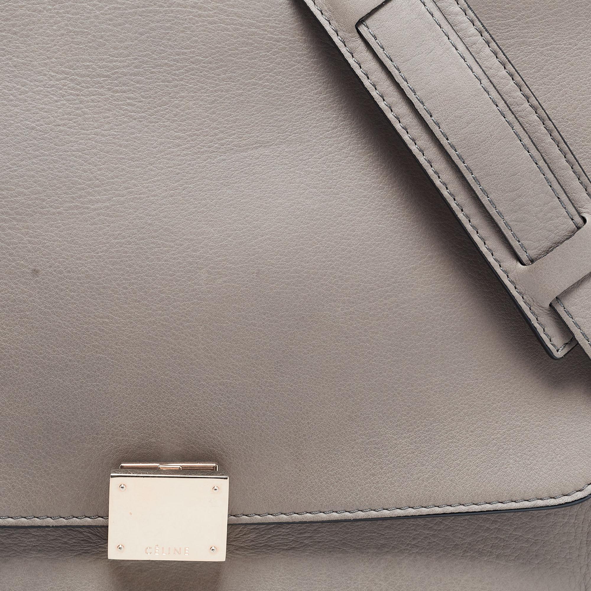 Celine Grey Leather and Suede Medium Trapeze Bag For Sale 3