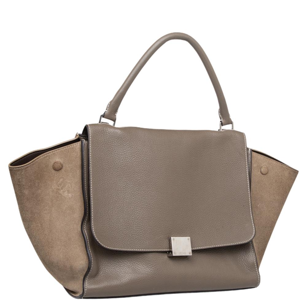 Brown Celine Grey Leather And Suede Medium Trapeze Top Handle Bag