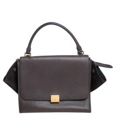 Celine Grey Leather and Suede Medium Trapeze Top Handle Bag