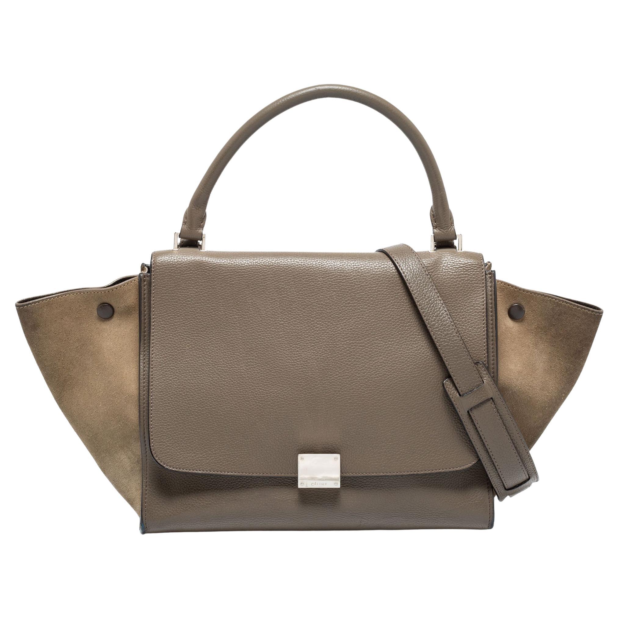 Celine Grey Leather And Suede Trapeze Medium Top Handle Bag