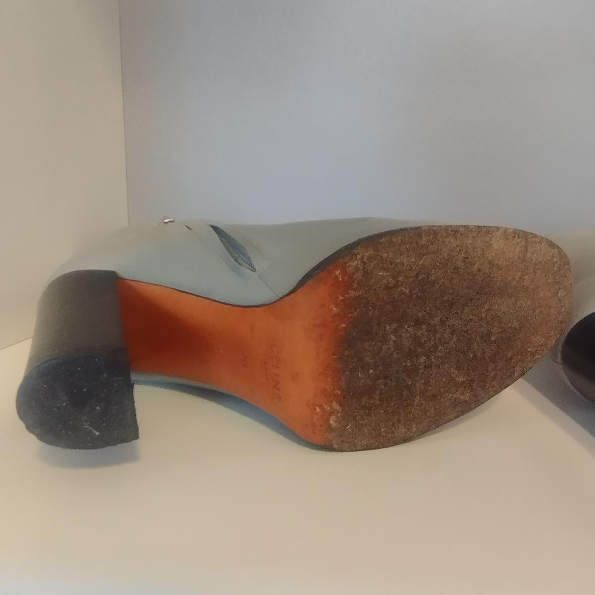 Brown Céline Grey Leather Ankle Boots IT 38 For Sale