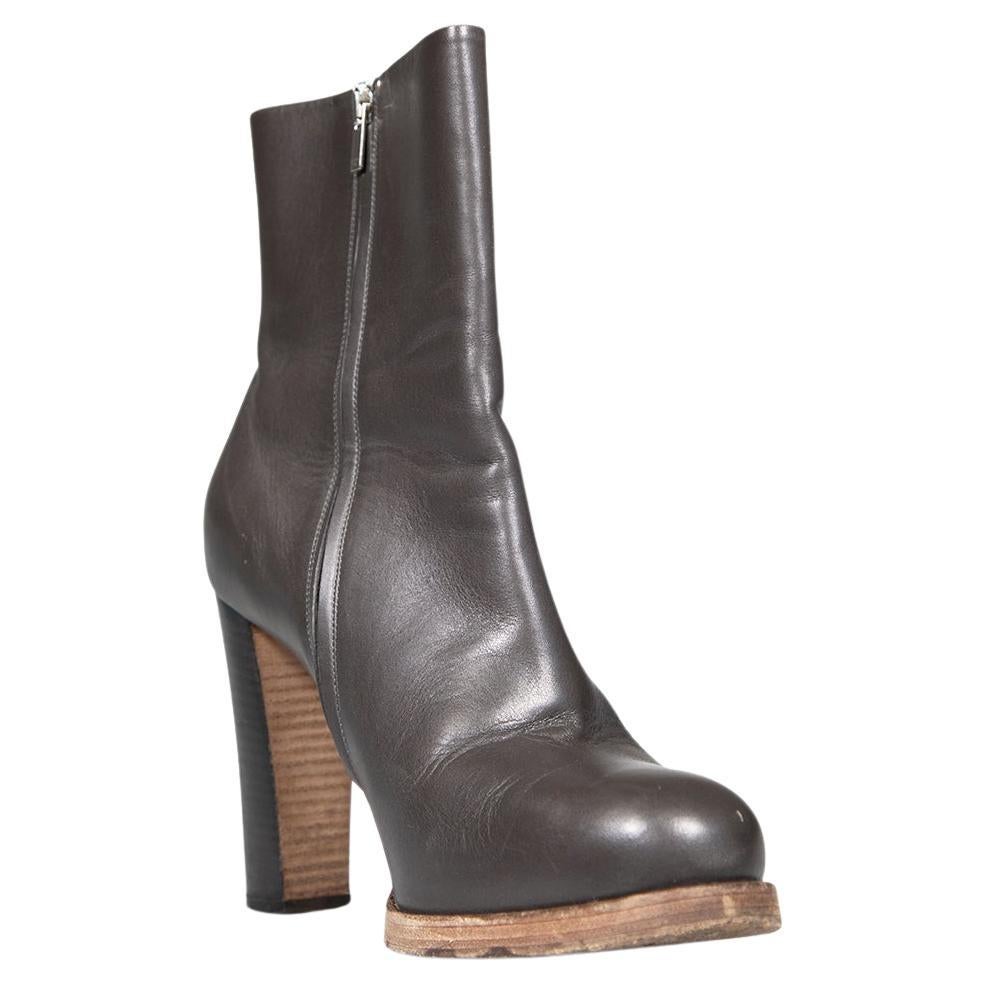 Céline Grey Leather Ankle Boots Size IT 41