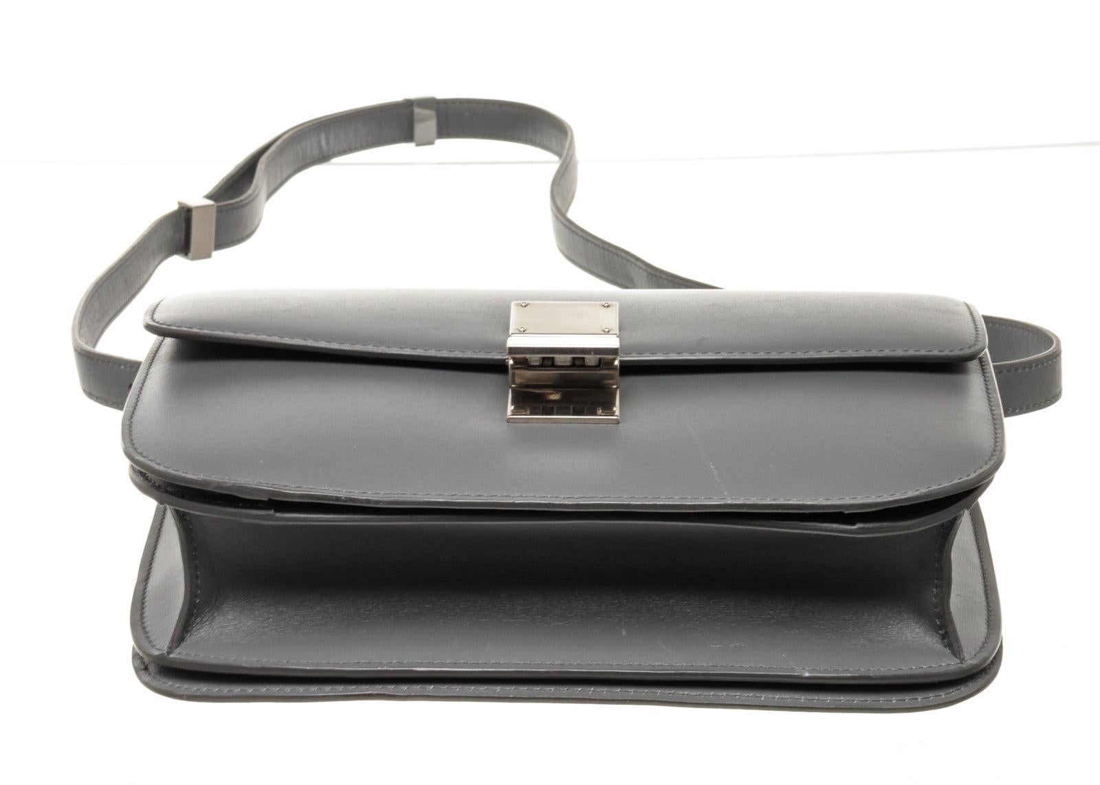 Gray Celine Grey Leather Classic Medium Shoulder Bag with leather For Sale