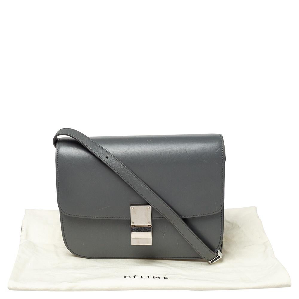 Celine Grey Leather Medium Classic Box Shoulder Bag 8