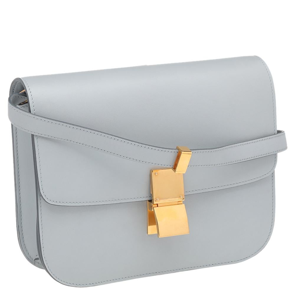 Gray Celine Grey Leather Medium Classic Box Shoulder Bag
