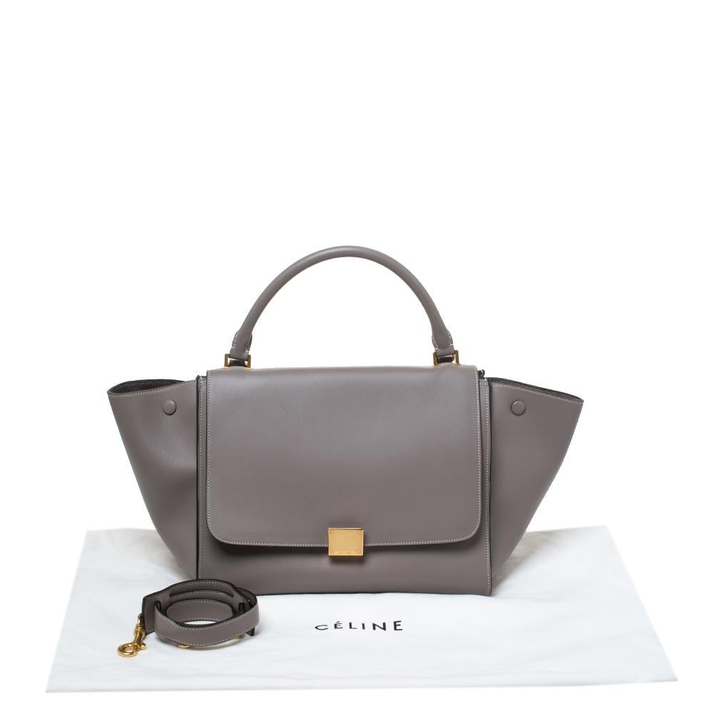 Celine Mittlere Trapeztasche aus grauem Leder 4