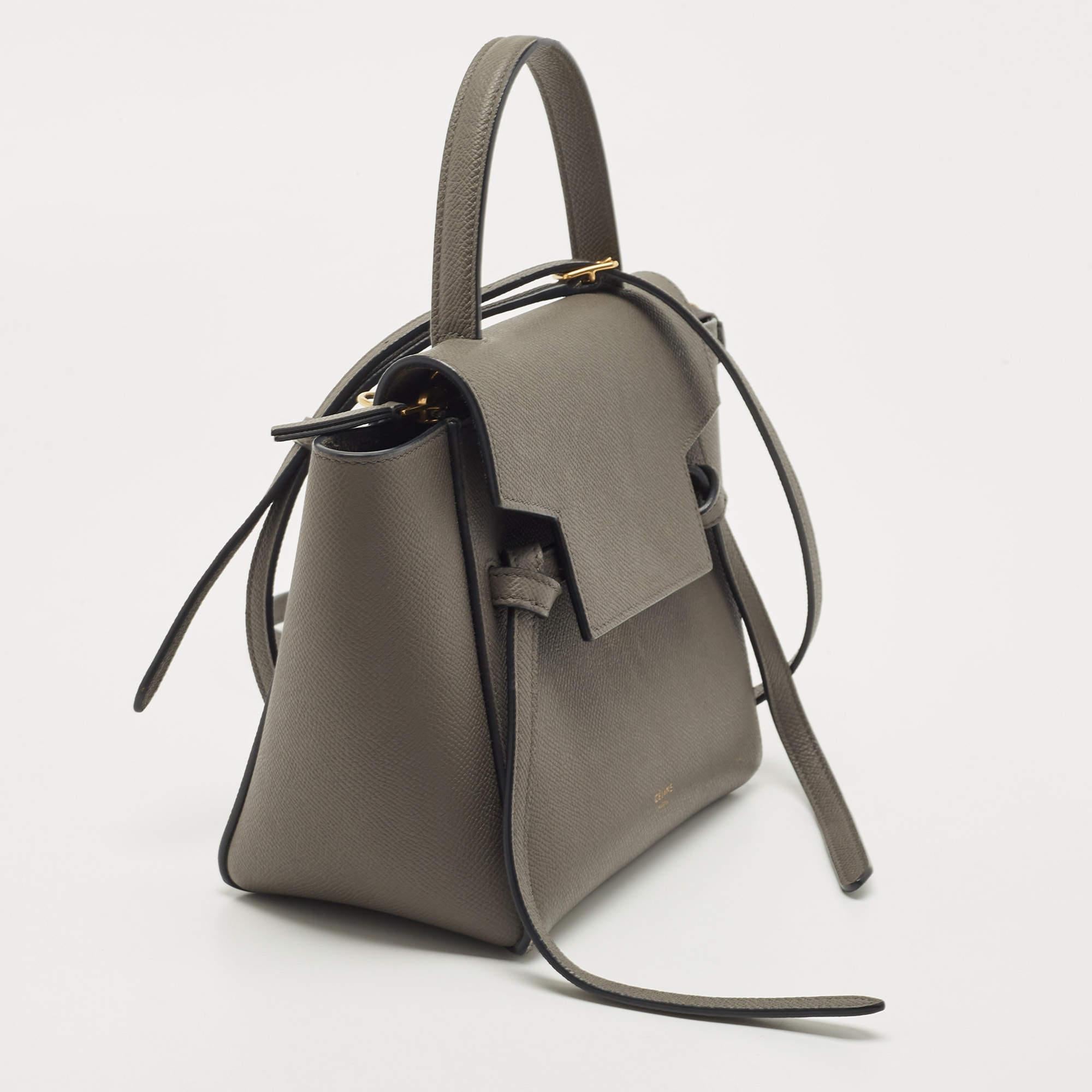 Women's Celine Grey Leather Nano Belt Top Handle Bag
