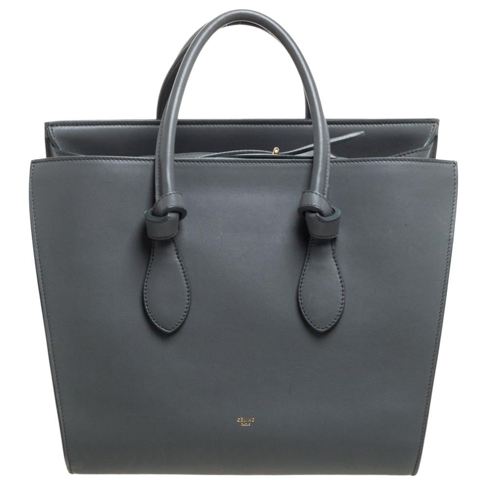 Celine Grey Leather Small Tie Tote