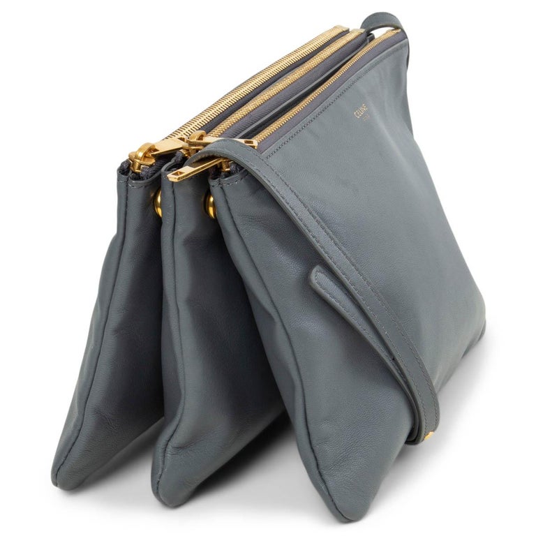 CELINE grey leather TRIO LARGE Crossbody Shoulder Bag at 1stDibs