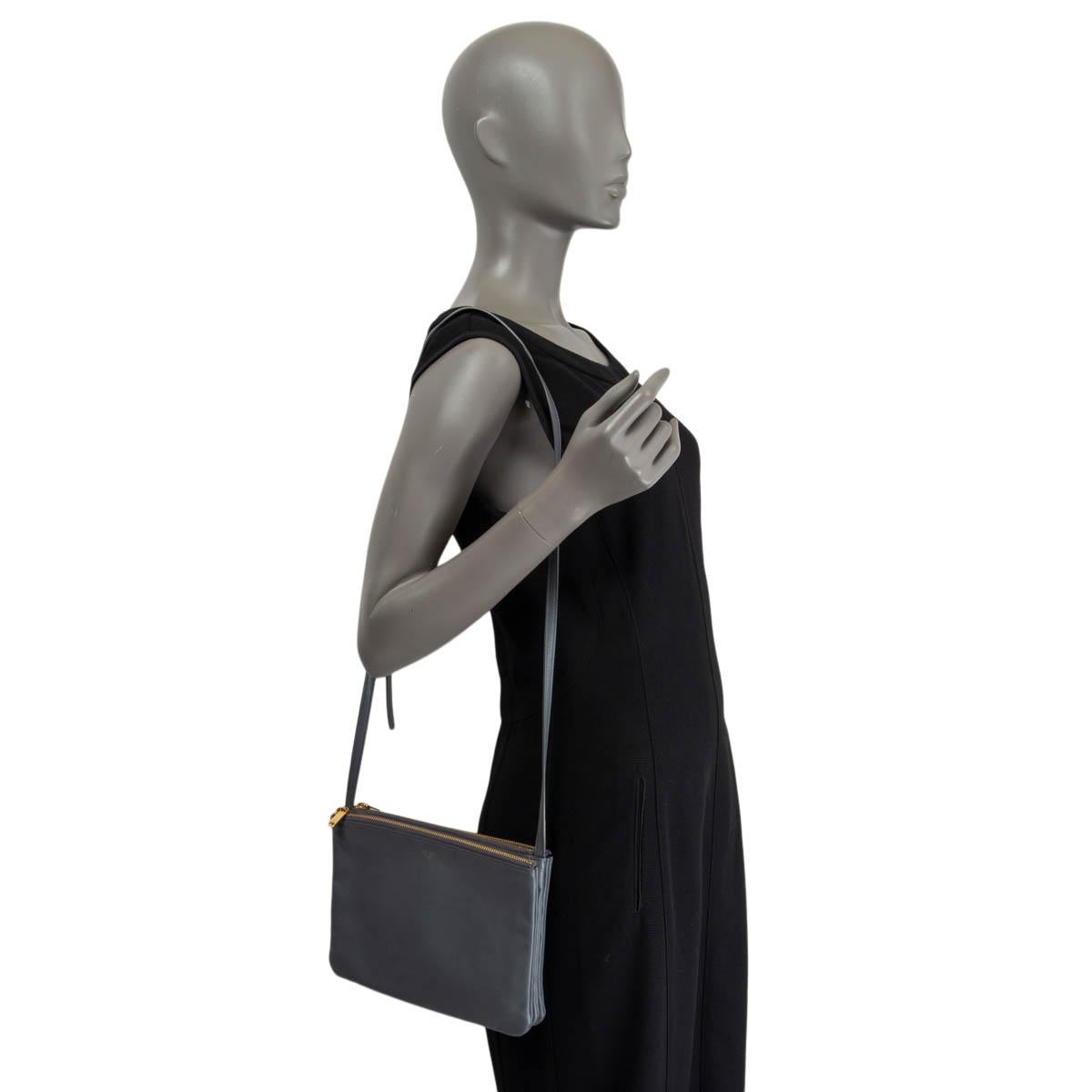 Women's CELINE grey leather TRIO LARGE Crossbody Shoulder Bag