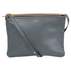 CELINE grey leather TRIO LARGE Crossbody Shoulder Bag