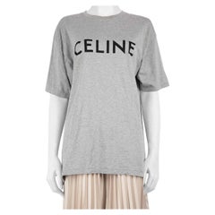 Céline Grey Logo Print T-Shirt Size L
