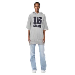 Céline Grey Logo Short Sleeve Hoodie Size L