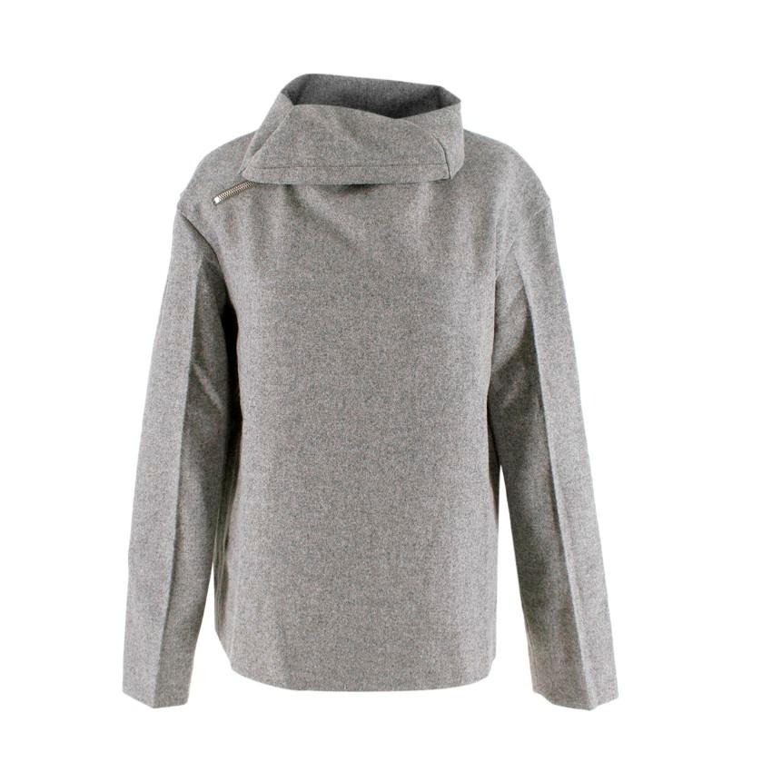 Celine Grey Melange Merino Wool Felt Zip Jumper
 

 - Grey melange jumper from felted merino lambswool 
 - High-neck with asymmetric silver-tone zip fastening
 - Unlined design
 - Pheobe Philo era Celine
 

 Materials:
 100% Merino Lambswool
 

