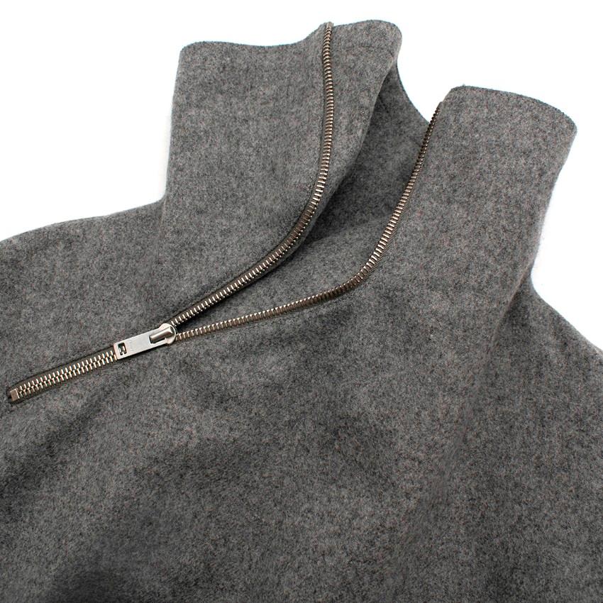 Celine Grey Melange Merino Wool Felt Zip Jumper - US 0 For Sale 1