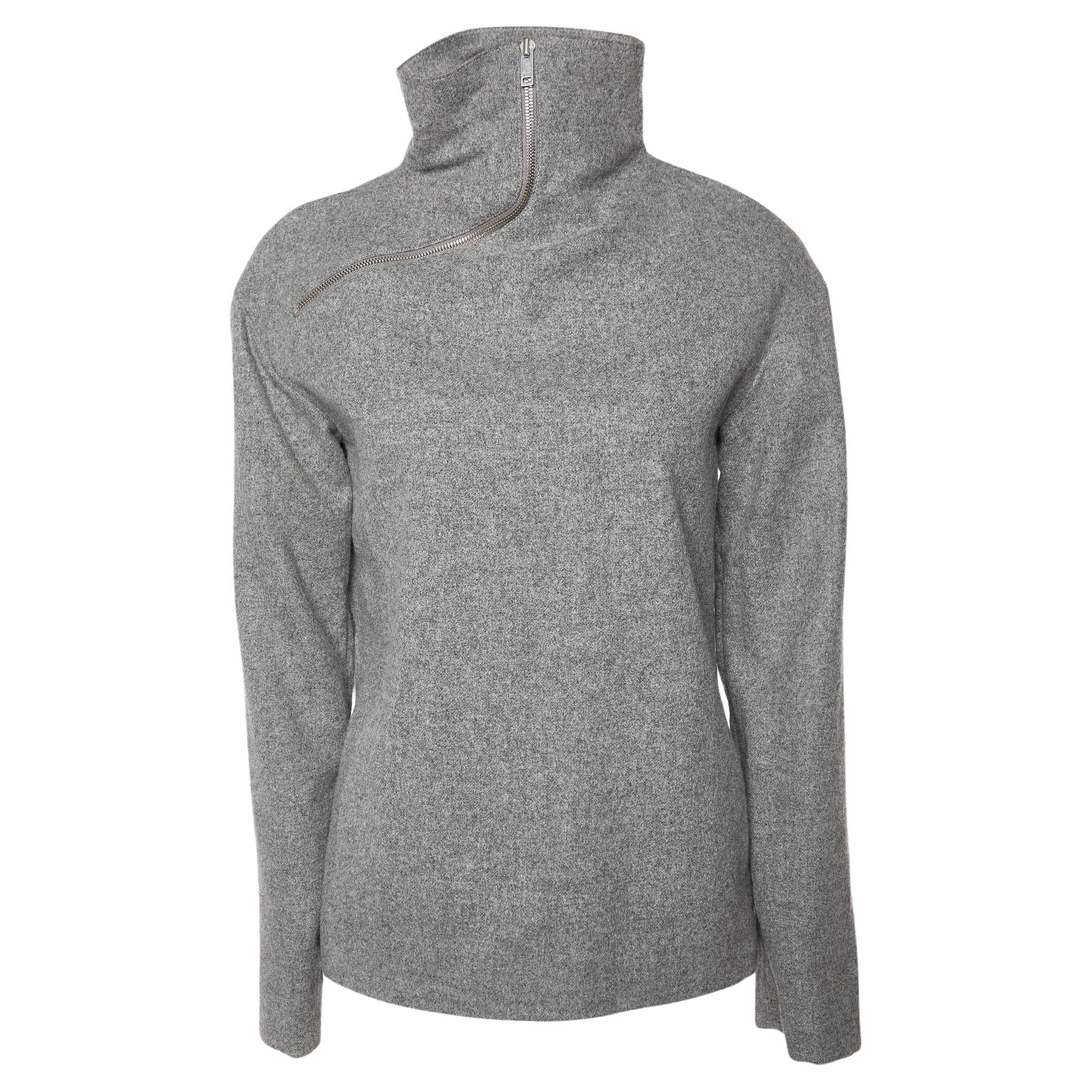 Celine Grey Merino Wool Zip Detail Turtleneck Sweater S For Sale