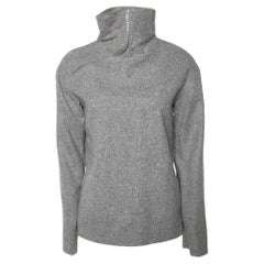 Celine Grey Merino Wool Zip Detail Turtleneck Sweater S