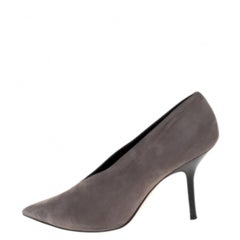 Celine Grey Nubuck Leather V Neck Pointed Toe Pumps Size 38.5