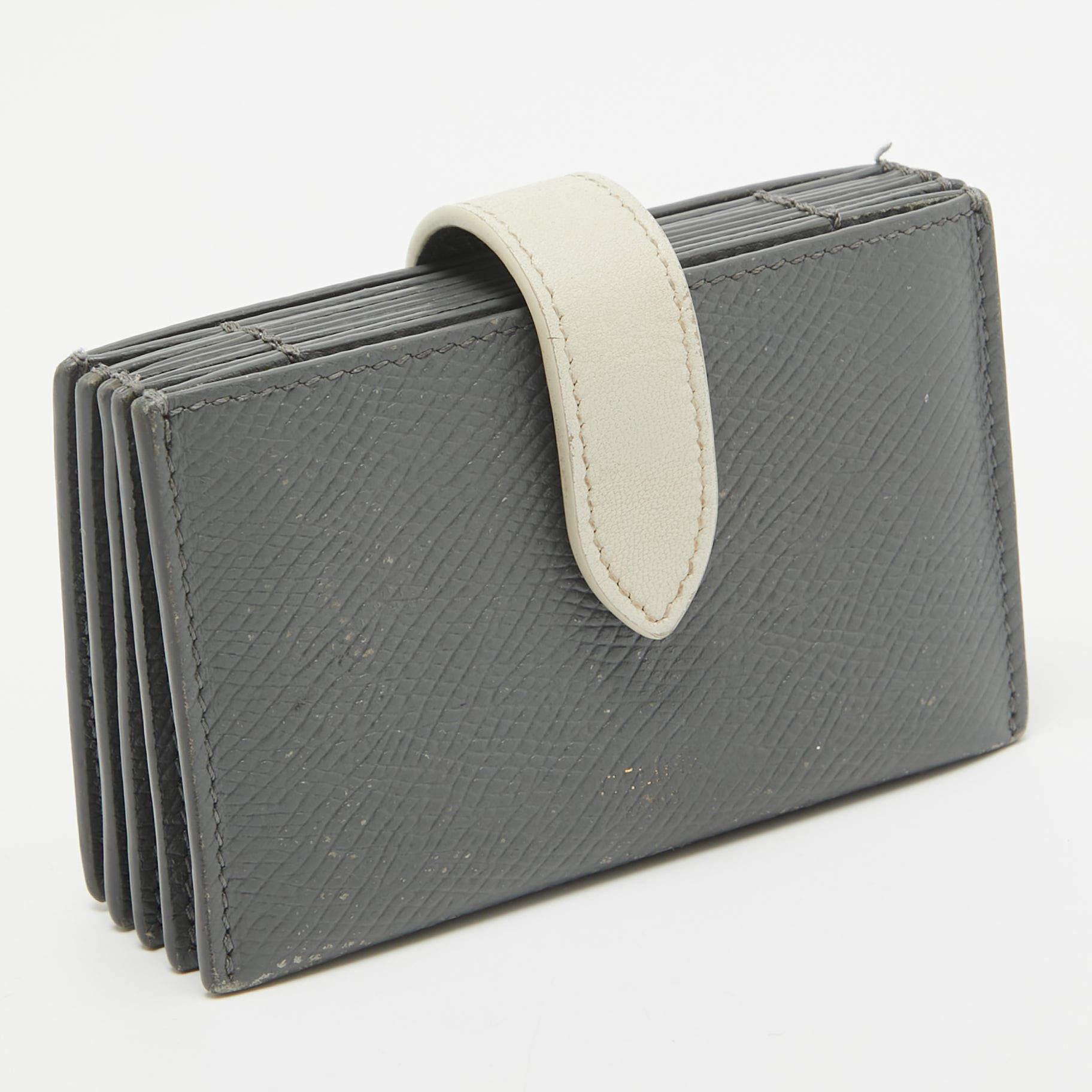Gray Celine Grey/Off White Leather Accordion Card Holder For Sale