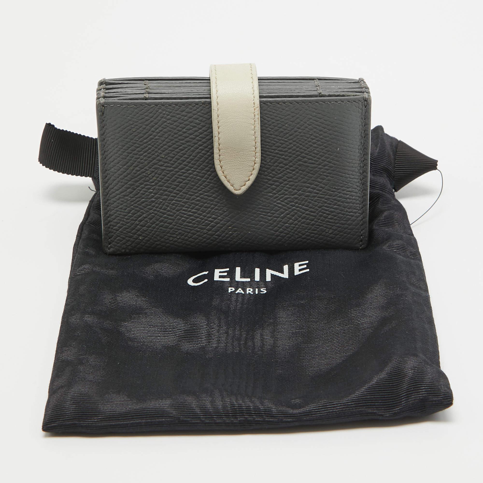 Celine Grey/Off White Leather Accordion Card Holder For Sale 2
