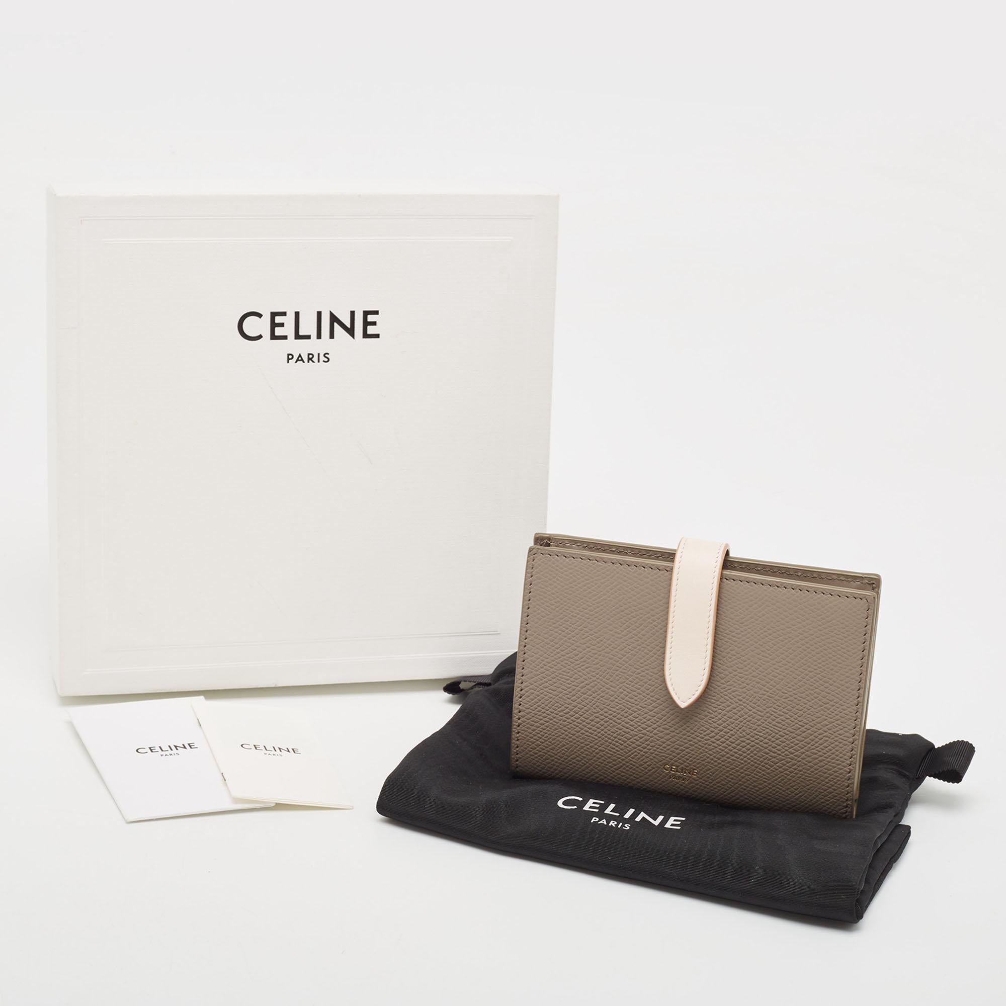 Celine Grey/Pink Leather Medium Compact Wallet 9