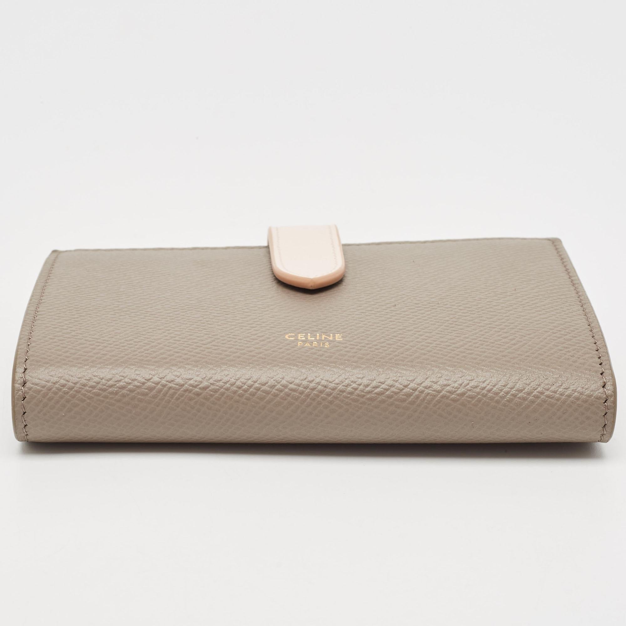 Celine Grey/Pink Leather Medium Compact Wallet 1
