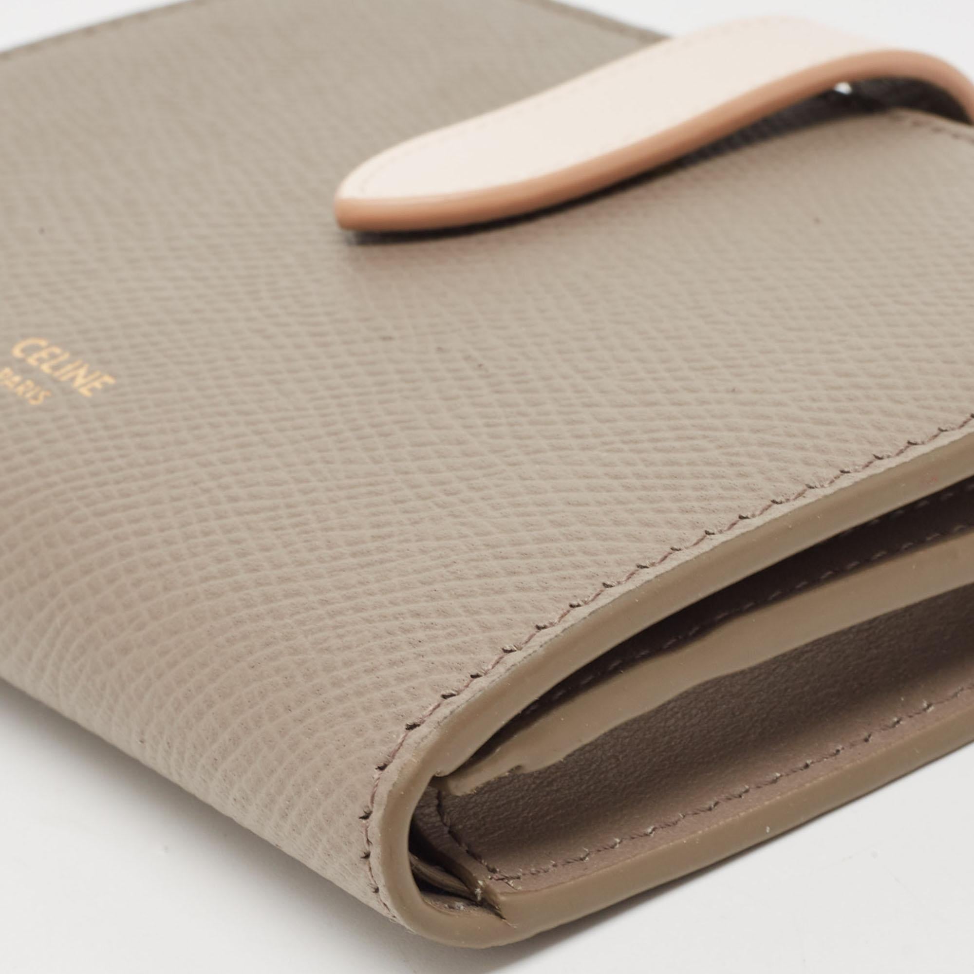 Celine Grey/Pink Leather Medium Compact Wallet 2