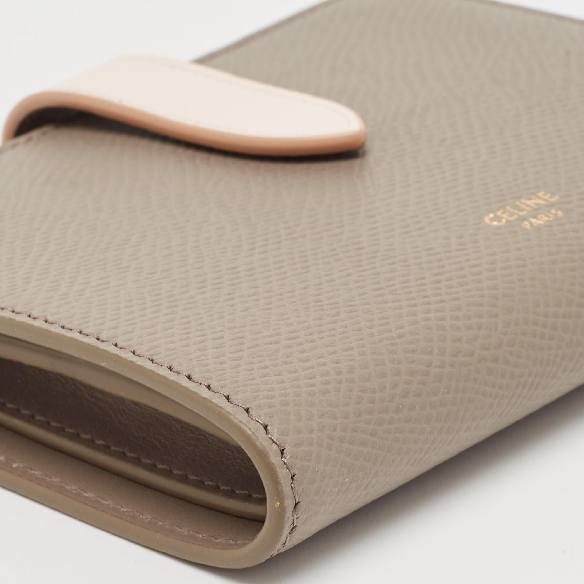 Celine Grey/Pink Leather Medium Compact Wallet 3