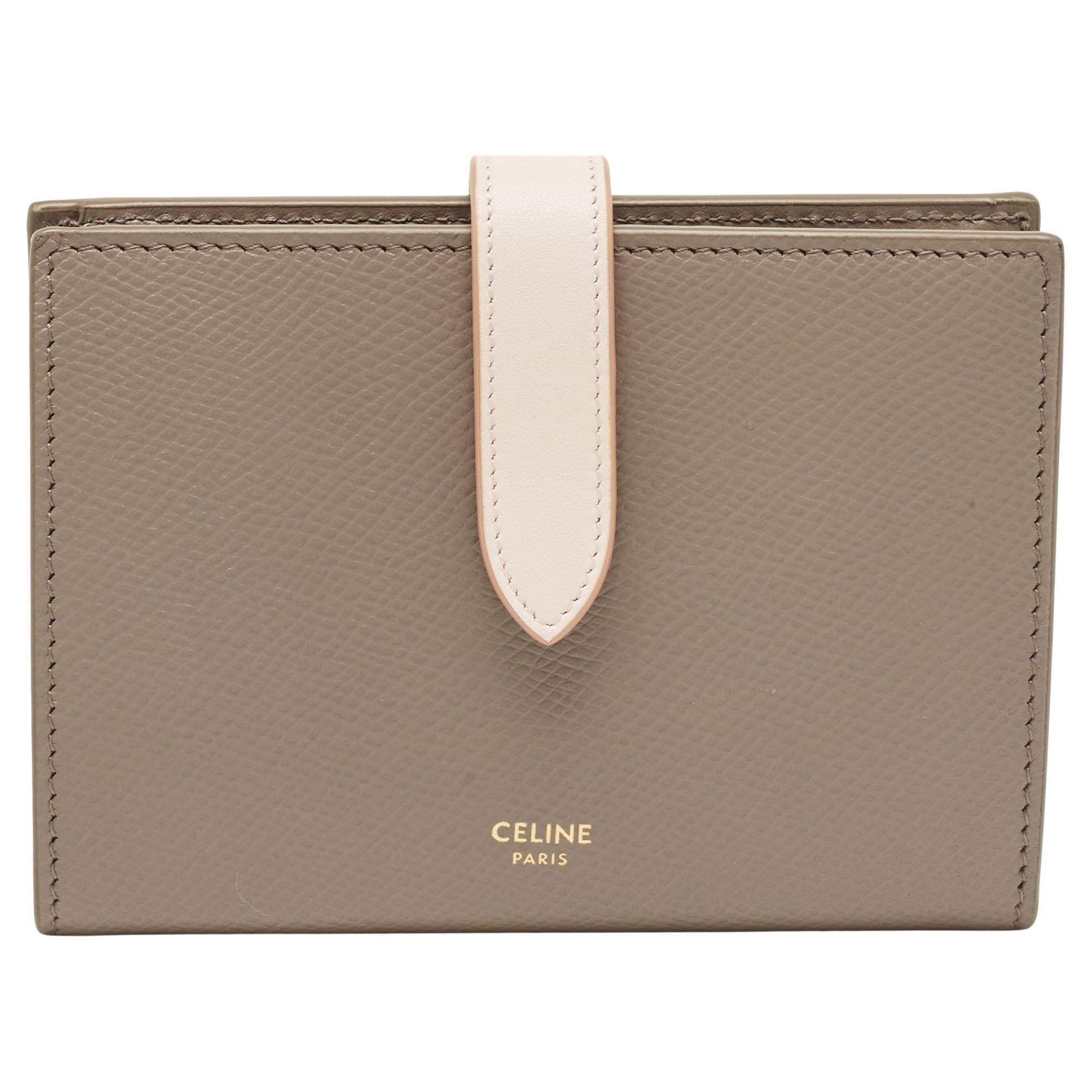 Celine Grey/Pink Leather Medium Compact Wallet