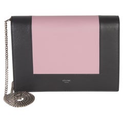 Celine Grey Pink Smooth Calfskin Frame Evening Clutch On Chain