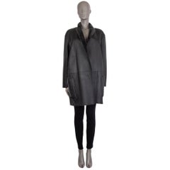 CELINE grey REVERSIBLE LEATHER & SHEARLING OPEN Coat Jacket 42 L