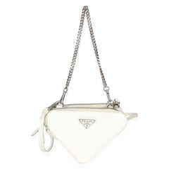 Prada White Saffiano Mini Triangle Crossbody Pouch