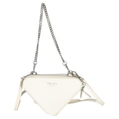 Prada White Saffiano Mini Triangle Crossbody Pouch