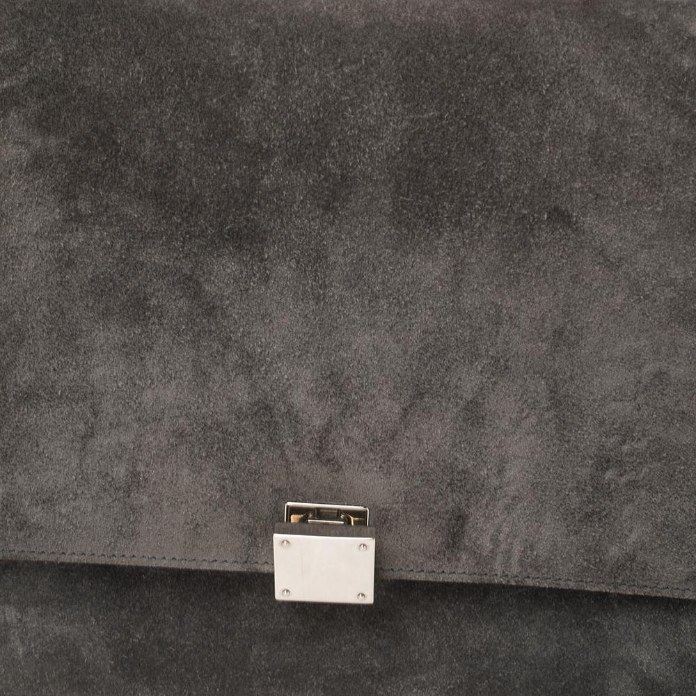 Celine Grey Suede and Leather Large Case Chain Flap Shoulder Bag 2