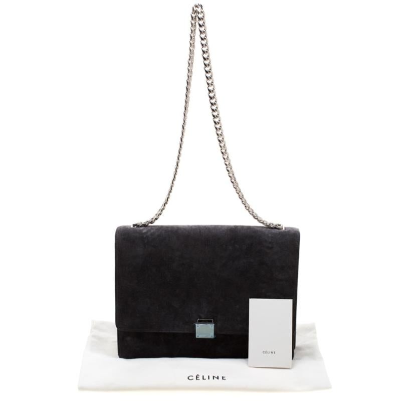 Celine Grey Suede and Leather Large Case Chain Flap Shoulder Bag 5