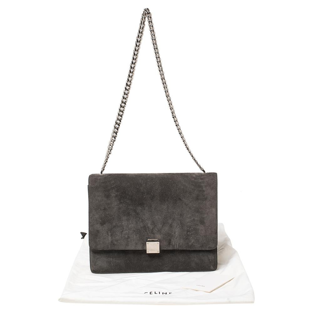 Celine Grey Suede and Leather Large Case Chain Flap Shoulder Bag 4