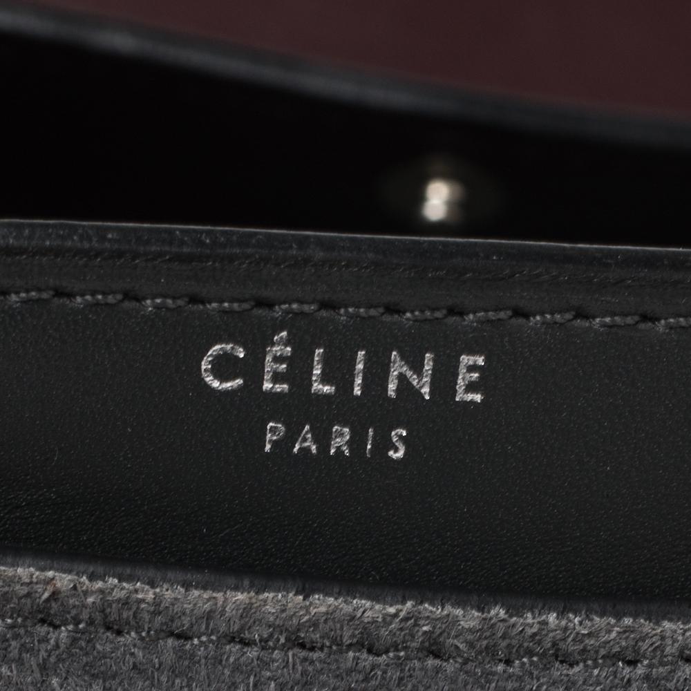 Gray Celine Grey Suede and Leather Large Case Chain Flap Shoulder Bag
