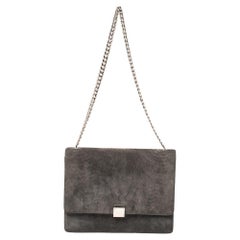 Celine Grey Suede and Leather Large Case Chain Flap Shoulder Bag