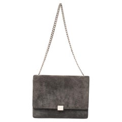 Celine Grau Wildleder und Leder große Tasche Kette Klappe Umhängetasche