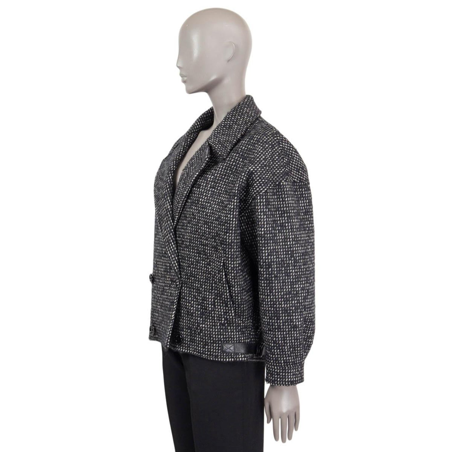CELINE grey wool DOUBLE BREASTED OVERSIZED TWEED Bomber Jacket 36 XS For  Sale at 1stDibs