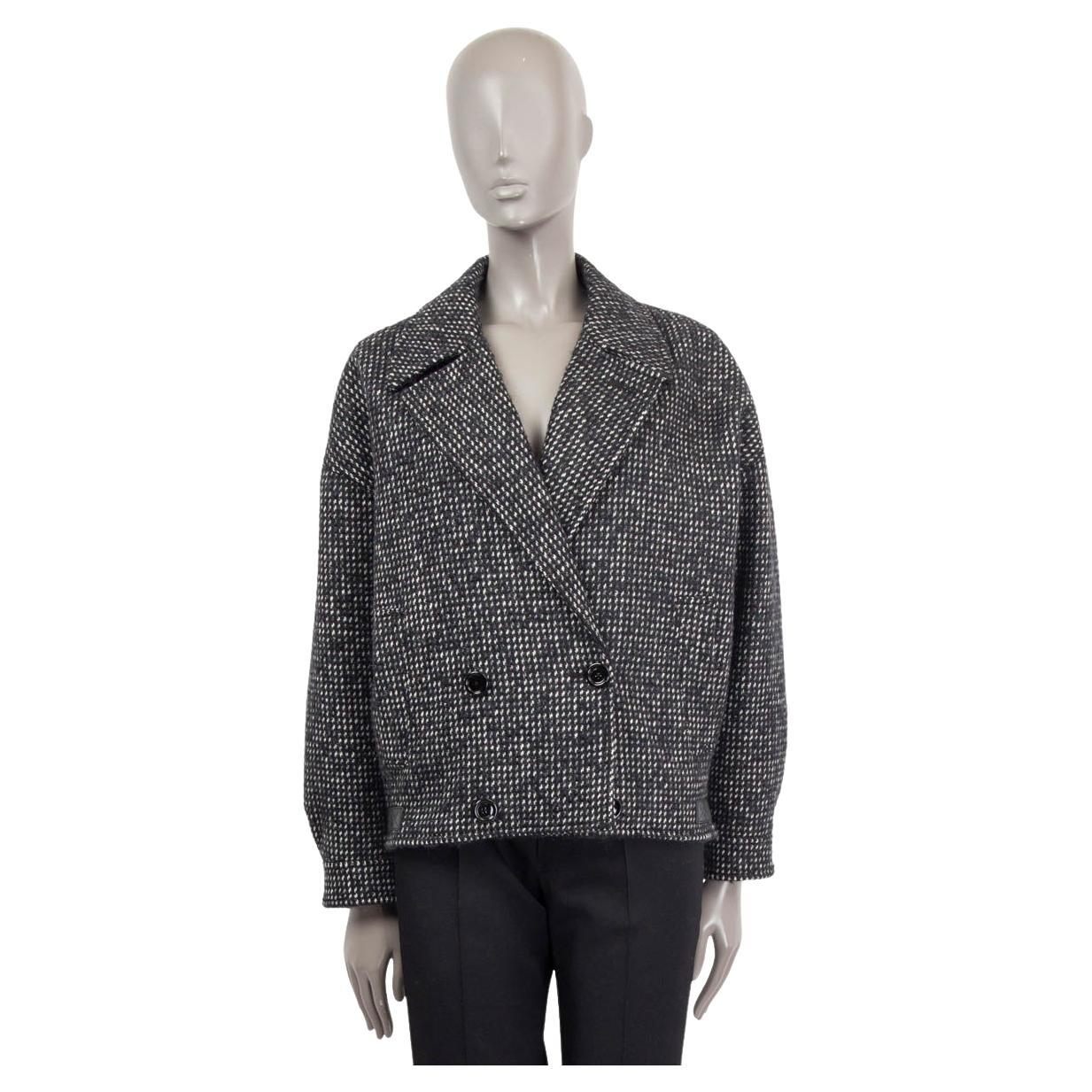 CELINE grey wool DOUBLE BREASTED OVERSIZED TWEED Bomber Jacket 36 XS For Sale