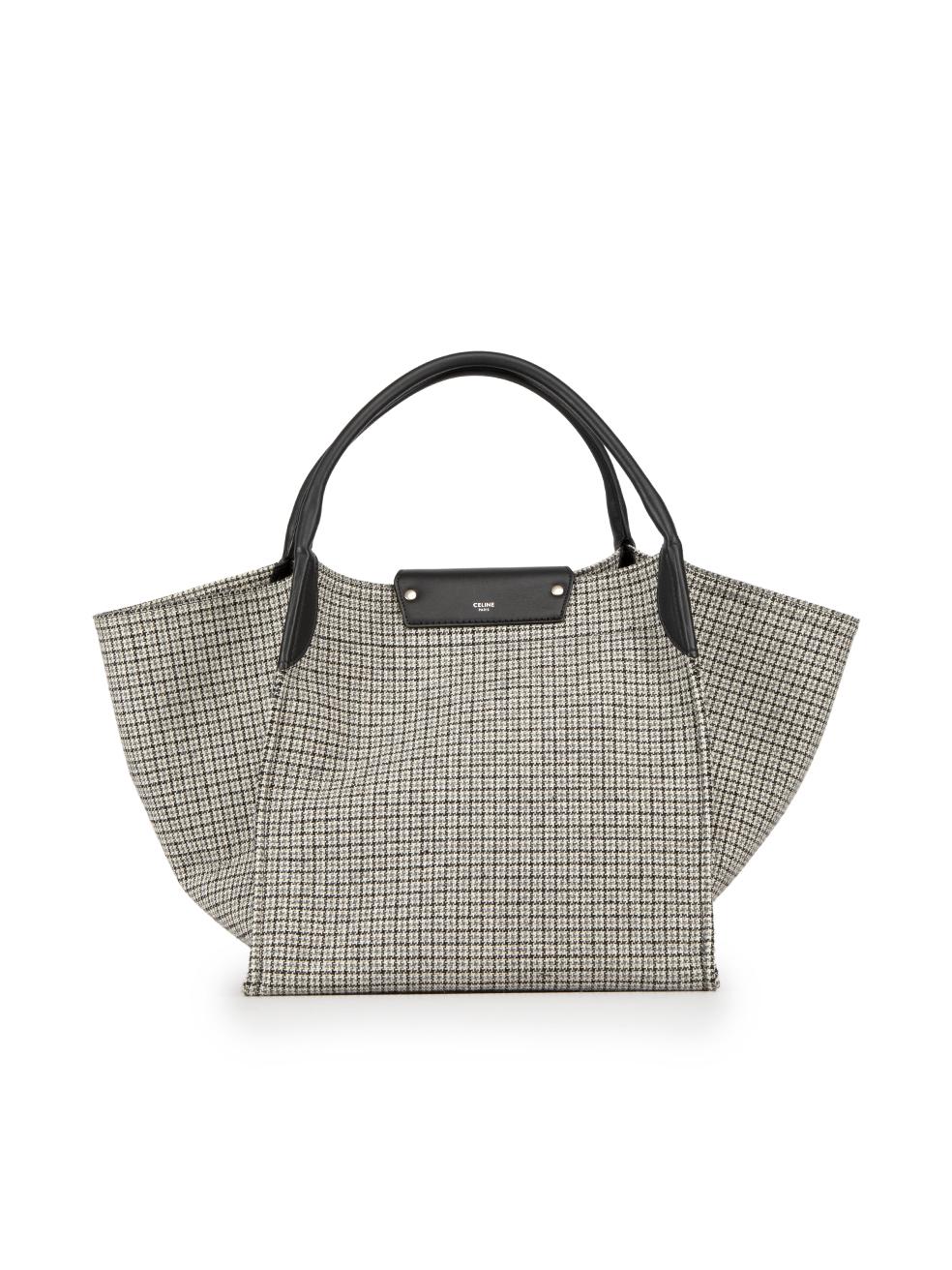 Celine Grey Wool Houndstooth Big Bag Tote In Excellent Condition In London, GB