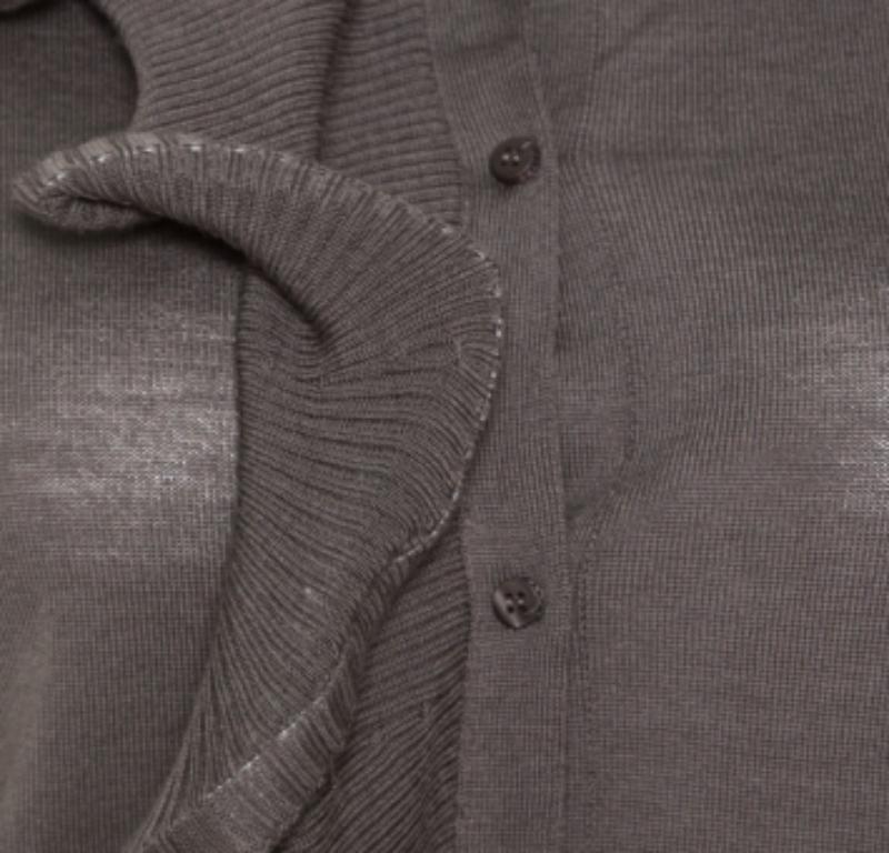 Celine Gris Lana Ruffled Asymmetric Neckline Detail Button Front Cardigan M en venta 2