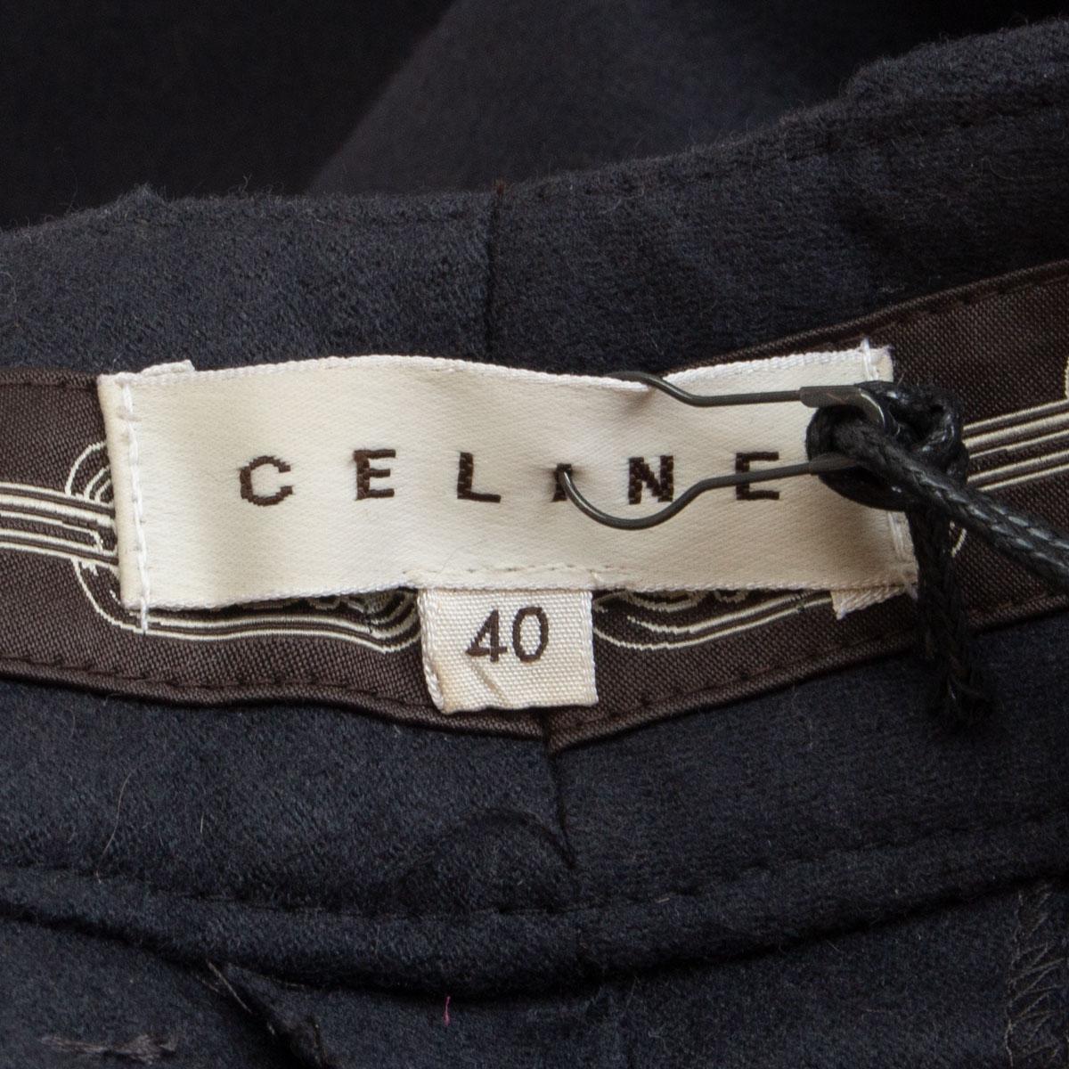 Black CELINE grey wool VELCRO DETAIL TAPERED LEG CAPRI Pants 40 M