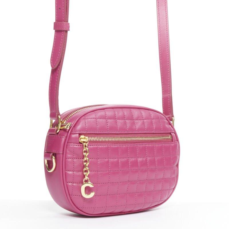 CELINE Hedi Slimane 2019 C Charm pink quilted small crossbody camera bag In New Condition For Sale In Hong Kong, NT
